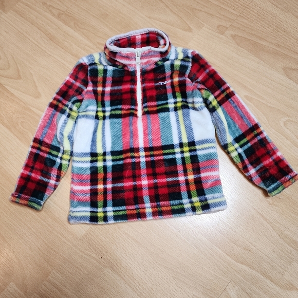 Vineyard Vines Plush Fleece Soft Christmas Plaid 1/4 Zip Pullover